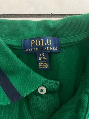 Ralph Lauren Polo Boys,Green Polo with Navy Stripe, Used.